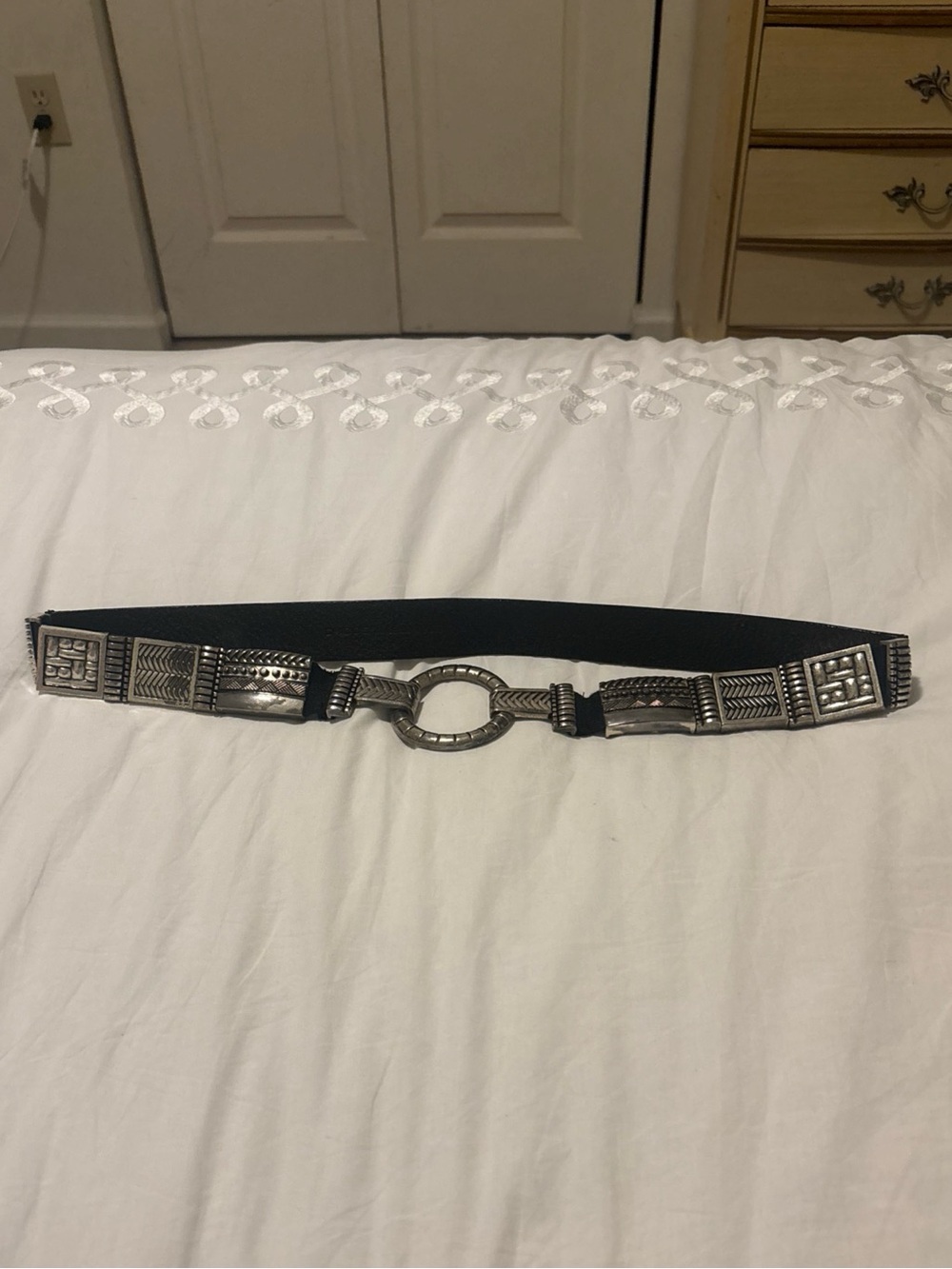 Chico's Women's Concha Belt Camel Tan Stretch Leather Sz Medium RN#79884